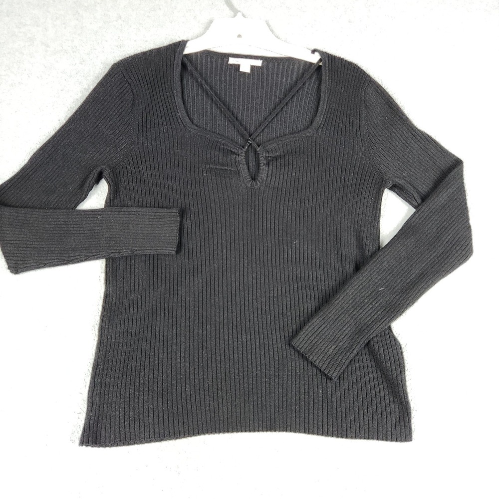 Cato Sweater Womens Large Black Ribbed Tight Knitted Long Sleeve Cutout Detail